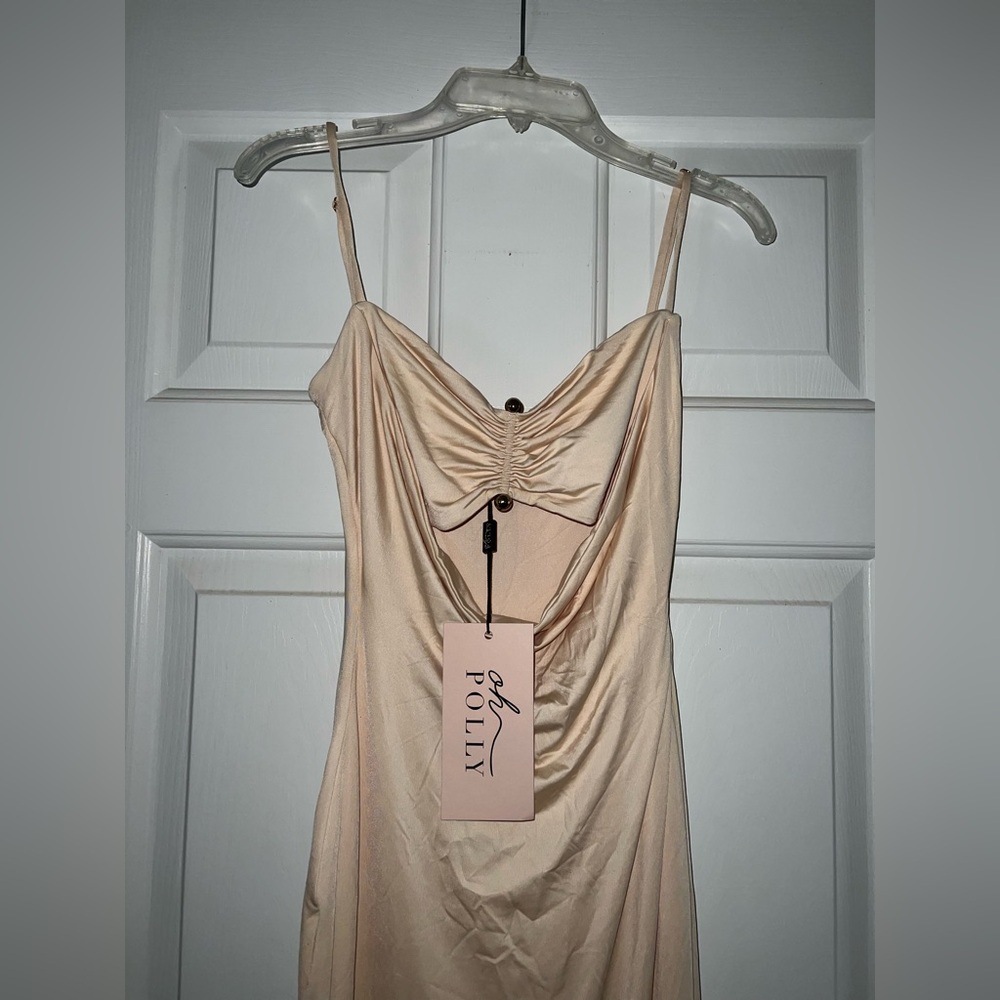 Oh Polly Julane Slinky Jersey Ruched Cut-Out Midaxi Dress in Buttercream Size 4 - Picture 11 of 15